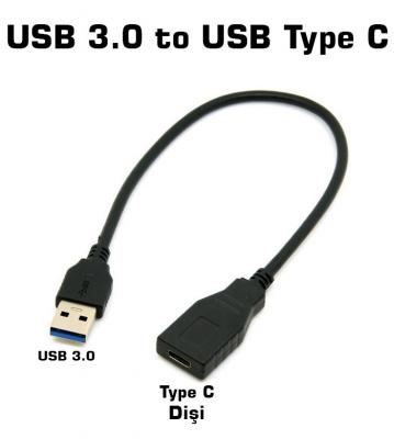 USB 3.0 Erkek - USB 3.1 Type C Dişi Dönüştürücü Adaptör 0.2 Mt.