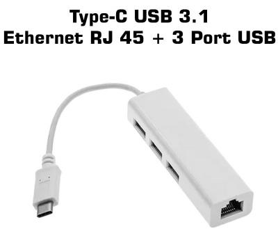 USB 3.1 Type C - Ethernet to 3 Port Usb 2.0
