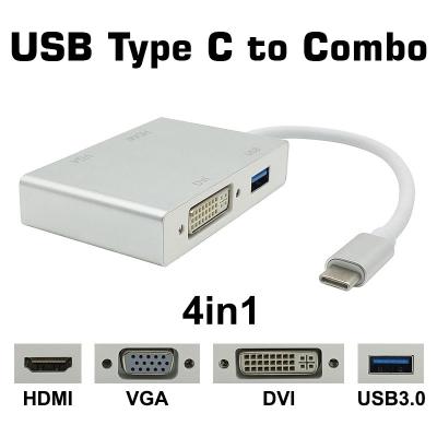 USB Type C - HDMI + VGA + DVI + USB 3.0 Dönüştürücü Adaptör