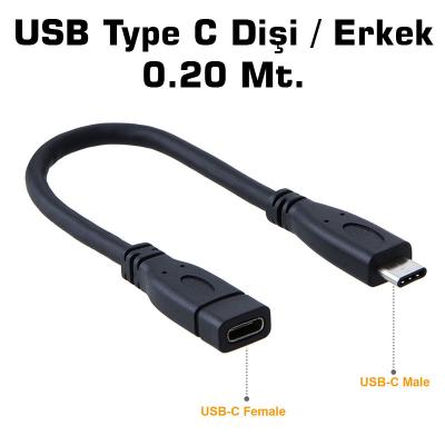 USB Type C Erkek / Dişi Uzatma Kablo 0.20 Mt.