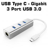 USB Type C to Gigabit Ethernet + 3 Port USB 3.0 Hub Çoklayıcı